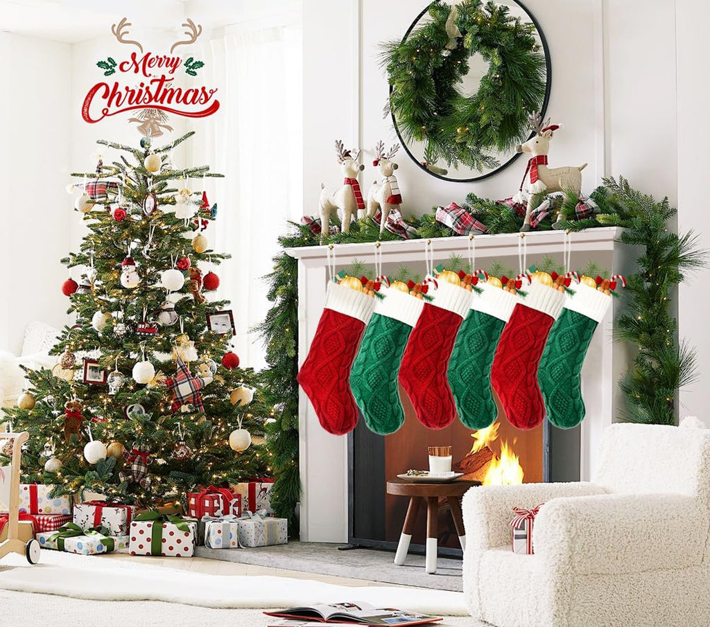 Knit Christmas Stockings, 18 Large Xmas Family Stocking - Set of 3