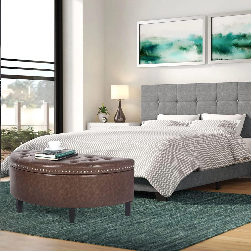43.5" Storage Bench Half Moon Tufted Ottoman with Rivet Storage Room Organizer Bedroom Entryway- Waterproof