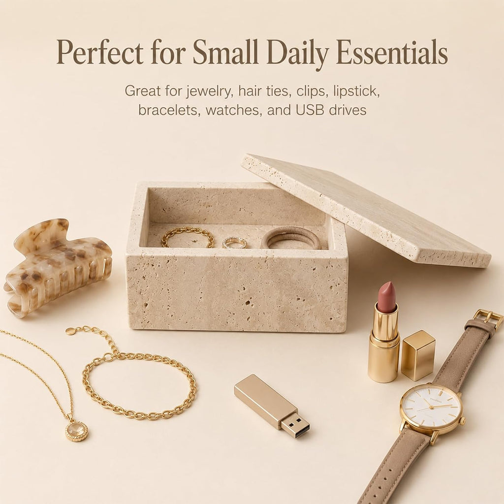 Natural Travertine Rectangular Box with Lid