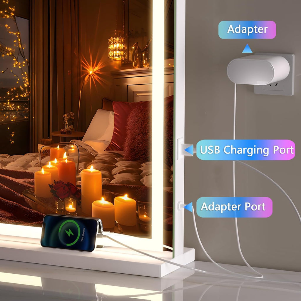 Vanity Mirror with Lights, 32" x 24" LED Makeup Mirror, Lighted Makeup Mirror with Dimmable 3 Modes, Touch Screen