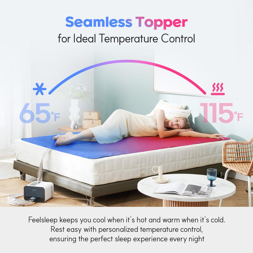 Feelsleep Electric Water Cooling and Heating Mattress Topper, Smart App Controlled Bed Temperature System 65-115°F