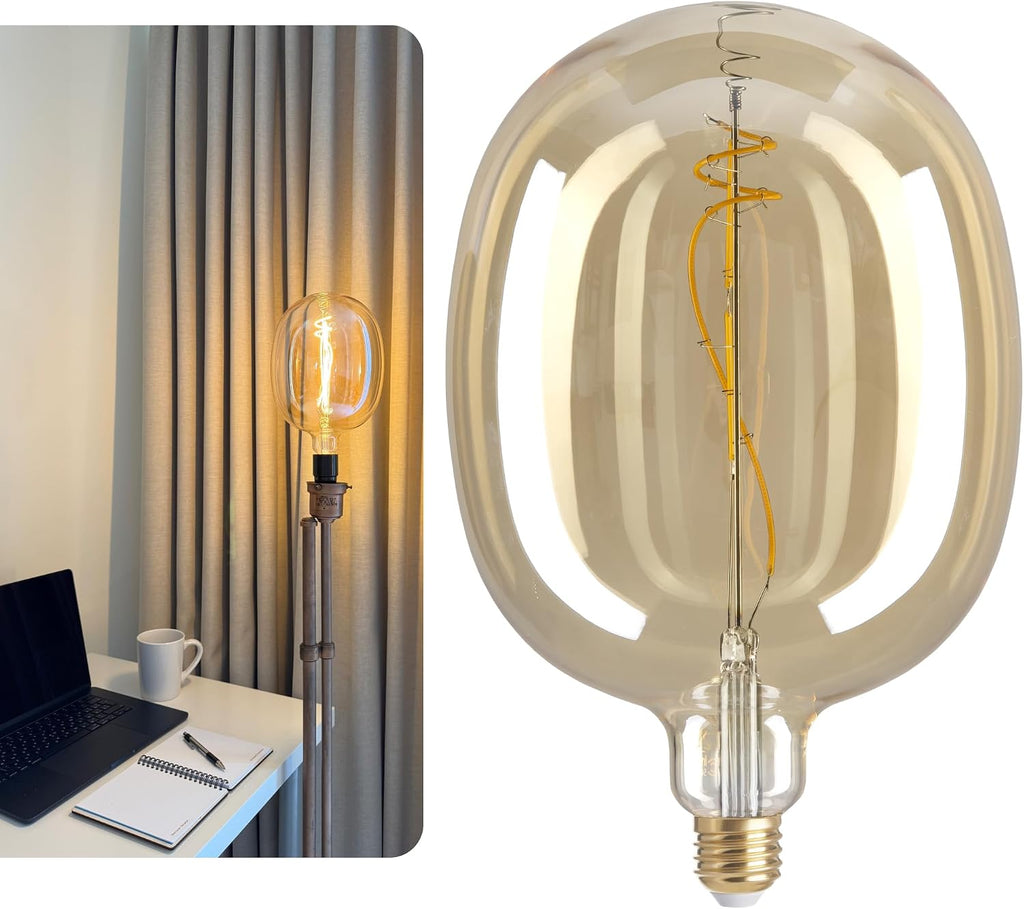 Oversized Edison LED Light Huge Bulb Vintage Ellipse 170 5W Equivalent 40W - Dimmable 2200K Warm Glow 300 Lumens