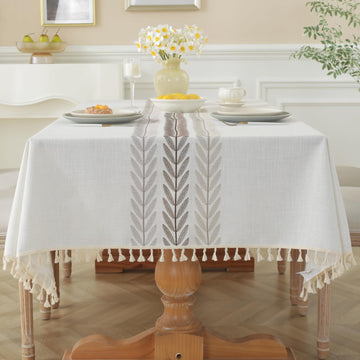 Embroidered Tablecloth Rectangle 55 x 106 Inch, Farmhouse Otanical Floral Table Cloth Waterproof Washable Cotton