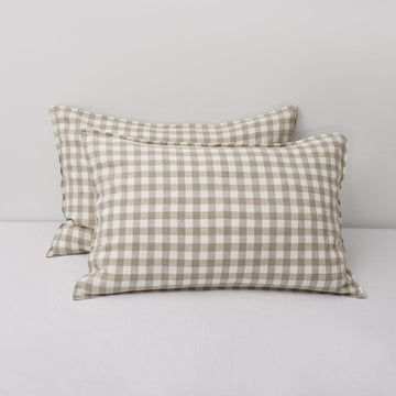 100% French Linen Pillow Cases Set of 2, Stone Washed Flax Pillow Shams with Zipper Closure - Breathable &