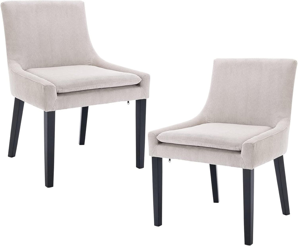 Modern Dining Chairs Set of 2, Upholstered Corduroy Accent Side Leisure Chairs with Mid Back and Wood Legs for