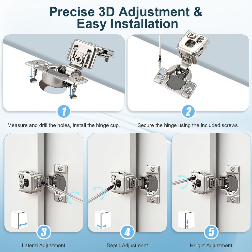 1-1/4" Overlay Soft Close Hinges Face Frame Cabinet Hinges 5 Pairs