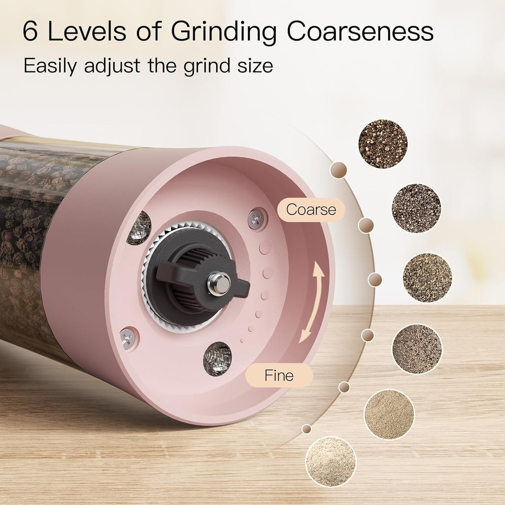 Electric Salt and Pepper Grinder Set, USB-C Rechargeable, Salt and Pepper Shakers Spice Mill with 6 Adjustable - Set of 2