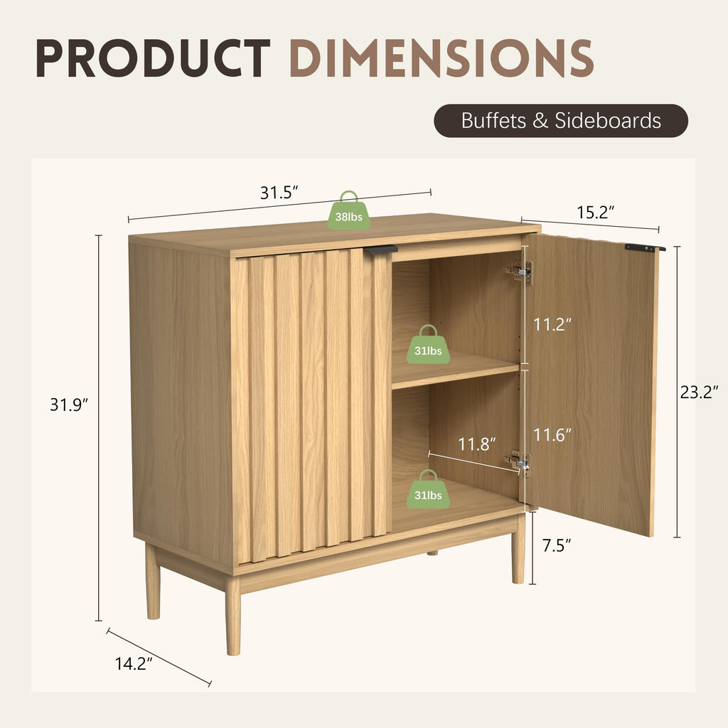Fluted Buffet Cabinet with Storage, Accent Cabinets, Natural