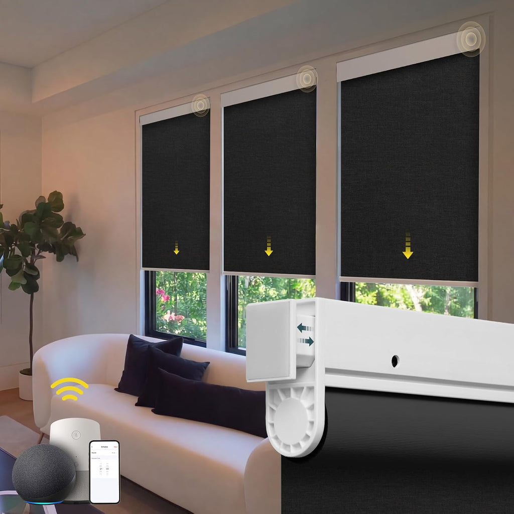 Motorized Blinds No Drill Automatic Blinds for Windows Cordl - Black