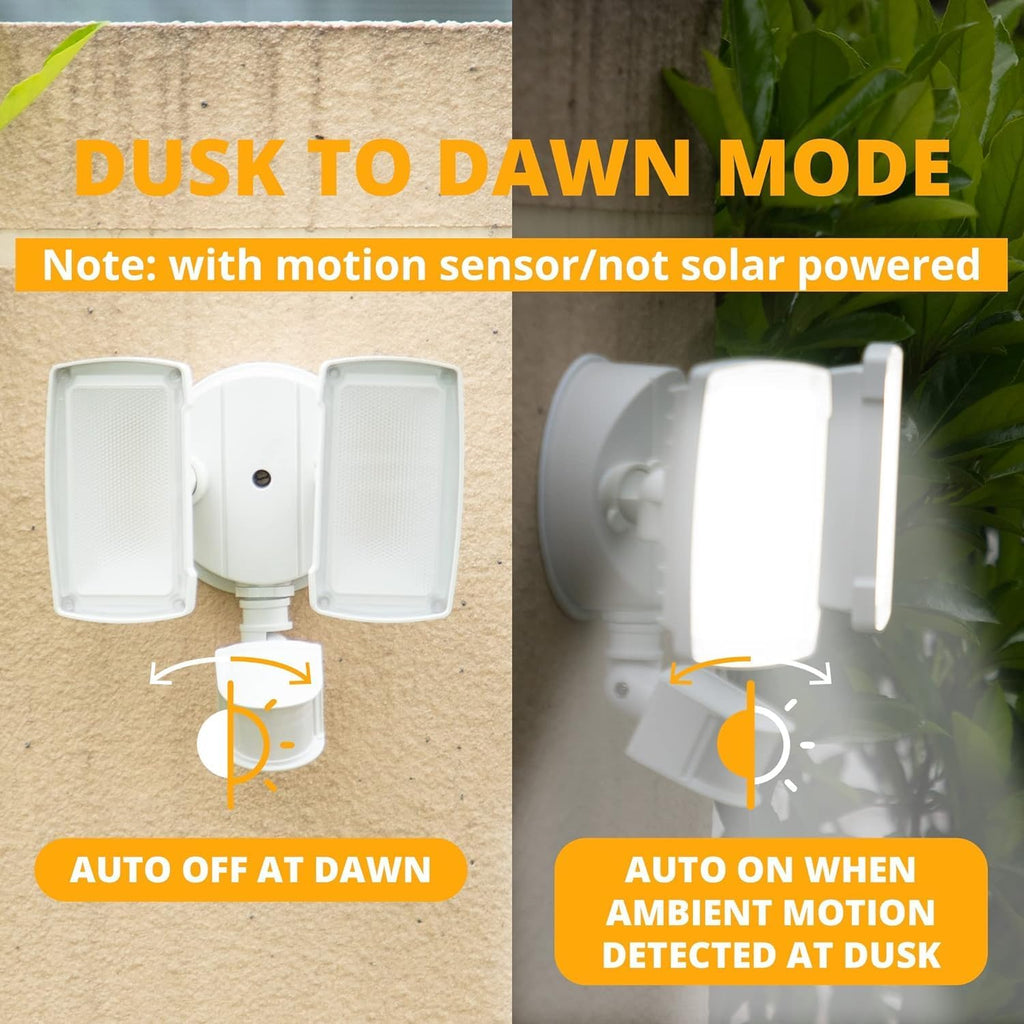 2 Pack 19W LED Flood Light Motion Sensor Outdoor, 2 Adjustable Head, 2000LM, 5000K, IP65 Waterproof, Dusk to Dawn