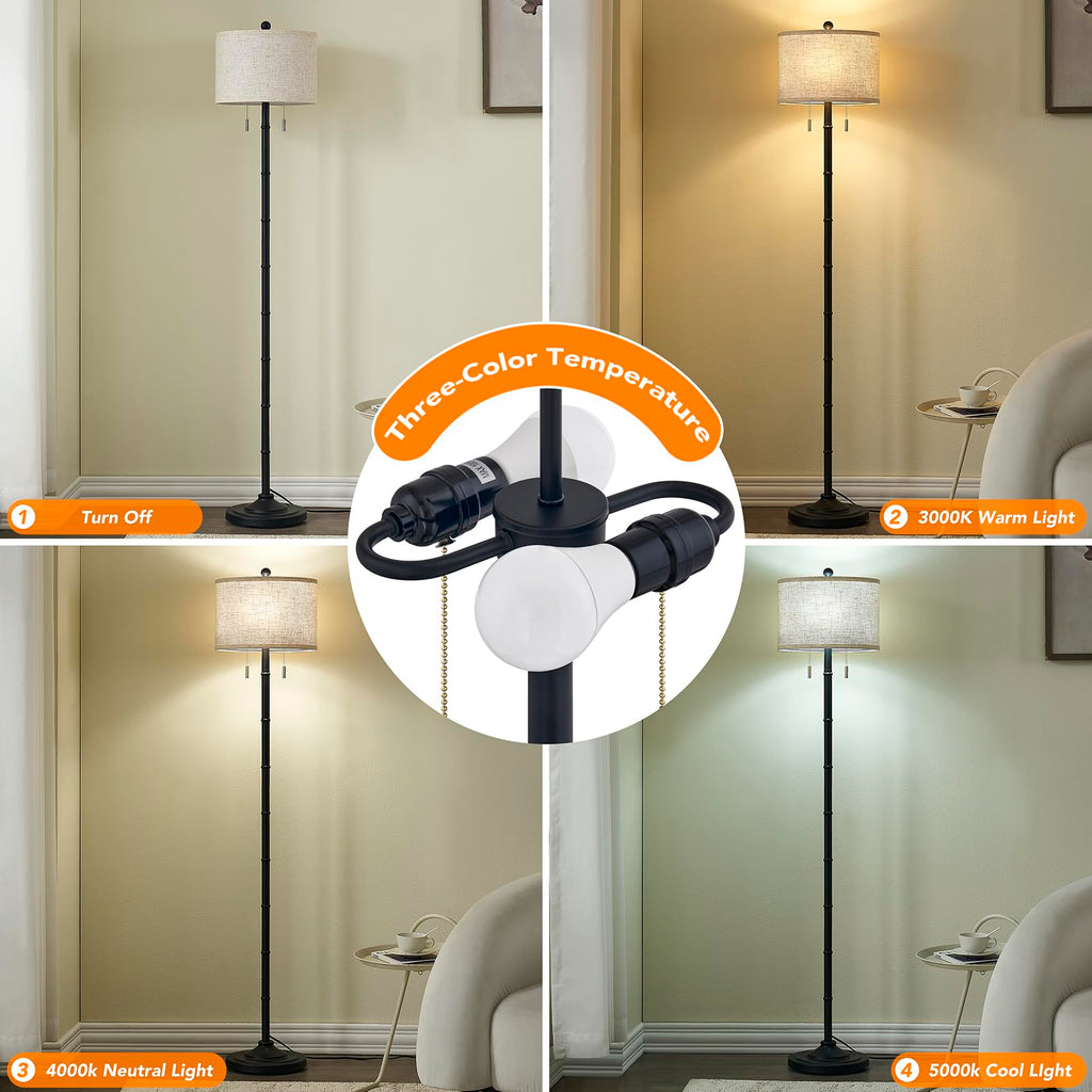 Upgraded 2-Light Mid Century Modern Black Floor Lamp
