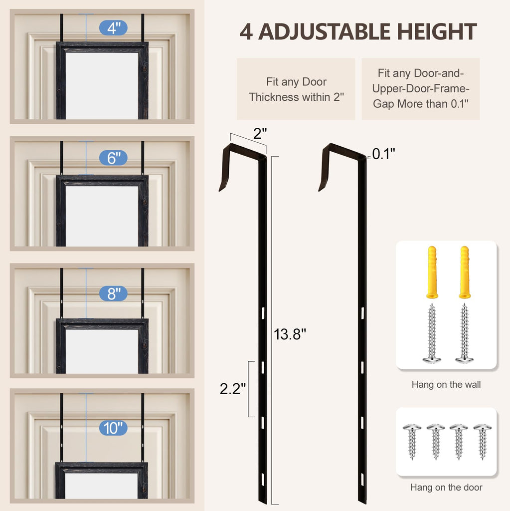 48"x14" Door Mirror, Rustic Full Length Mirror, Over The Door Hanging Mirrors Full Length, Wooden Hanging Mirrors