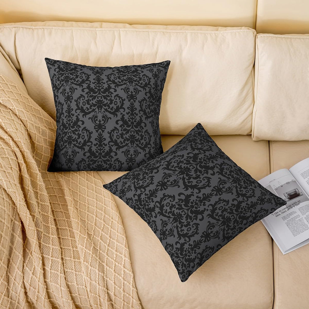 Set of 2 Adults Black Damask Pillow Covers Antique Victorian Baroque Pillow Covers 18x18 Gothic Vintage Floral Throw