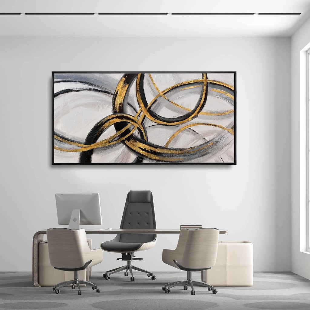 Gold and Black Abstract Wall Art Modern Artwork Canvas Pictures for Wall Decor Line Wall Prints Hotel 24"x 48" Ready