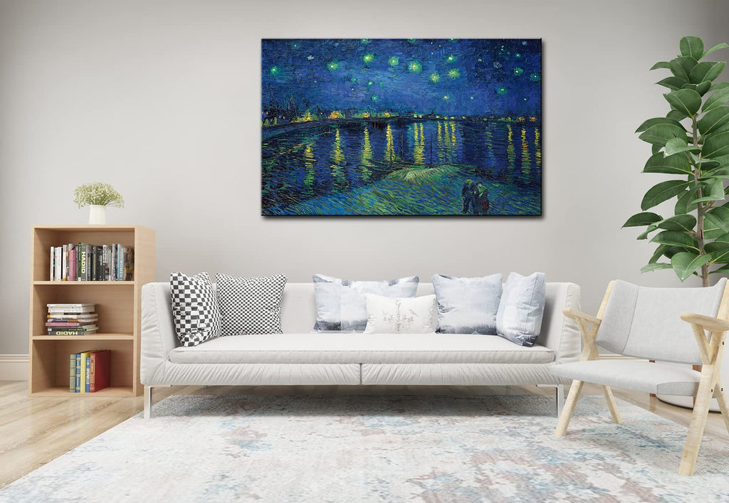 Vincent Van Gogh Canvas Wall Art - Starry Night Over The Rhone Painting, Classic Artwork Picture Print Decor. 24"x36"