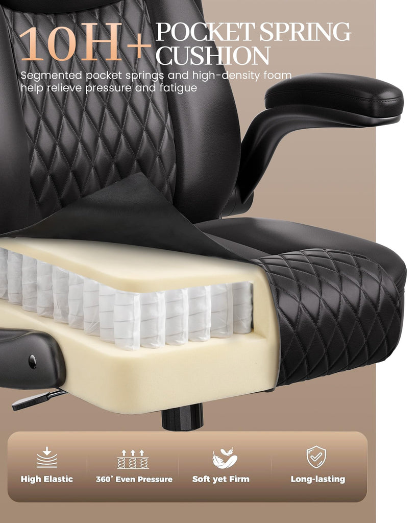 Mid-Back Office Chair, Ergonomic PU Desk Chair with Flip up Arms, Small Computer Gaming with Comfy Lumbar