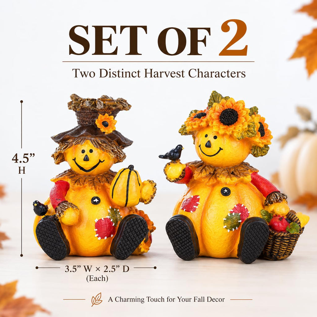 Harvest Pumpkin Figurines, Set of 2, Thanksgiving Fall Decor