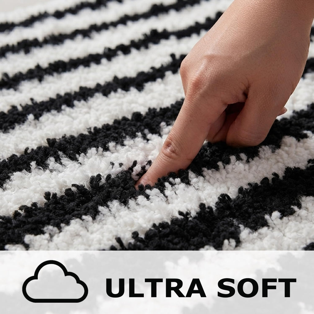 Black and White Striped Bathroom Runner Rug, Fun Plush Luxury Microfiber Bath Rug Aesthetic Washable Bath Mat