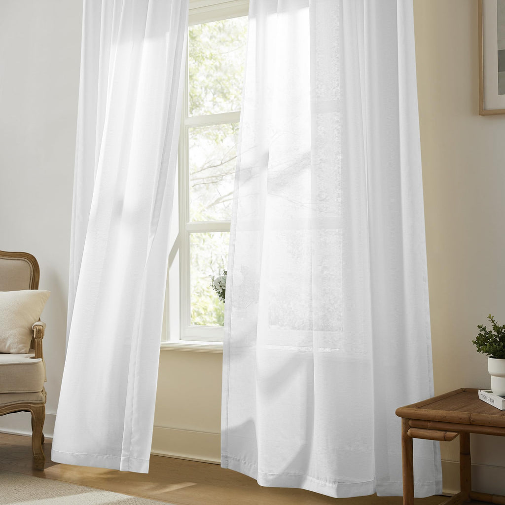 White Pinch Pleated Sheer Curtains 96 Inches Long 2 Panels