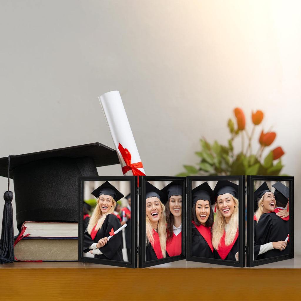 8x10inch 4 Fold Style Frame Folding Hinged Picture Frames Decor, Black