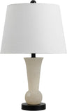 23" Natural/Black Natural White Alabaster Table Lamp with Crystal Base, Modern Nightstand Lamp with White Linen Shade