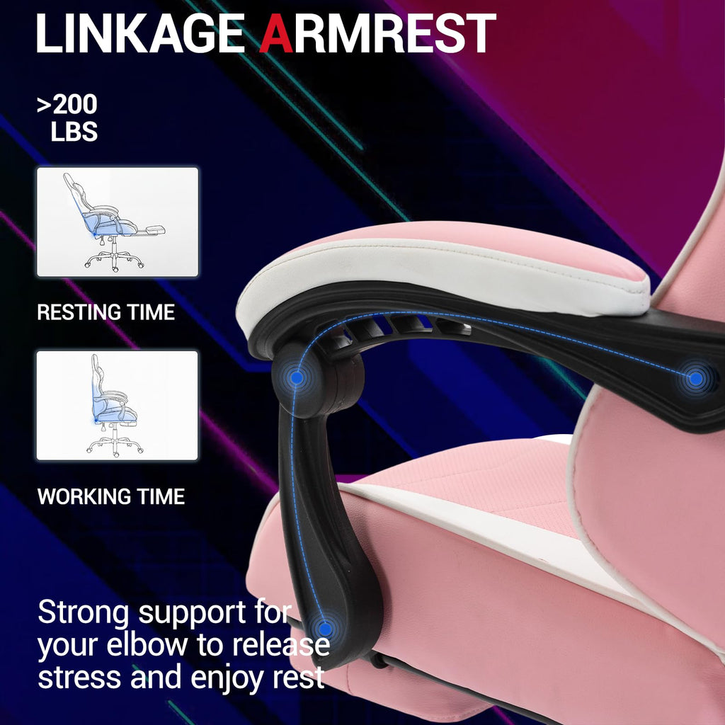 Ergonomic Gaming Chair with Footrest, Video Game Chair with Massage Lumbar Support, Computer Gamer Chair, PU