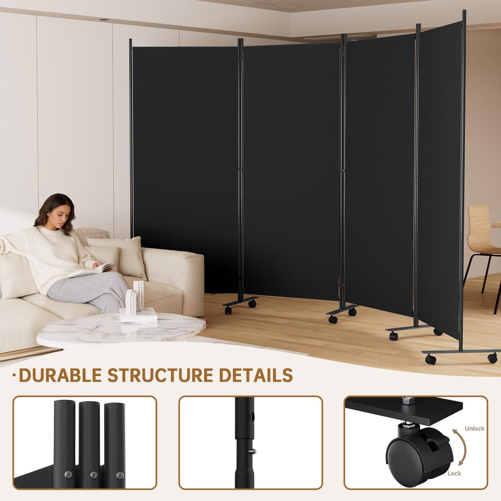 Room Divider 136'' Wide Folding Room Divider Panel with Wheel, Upgraded Base