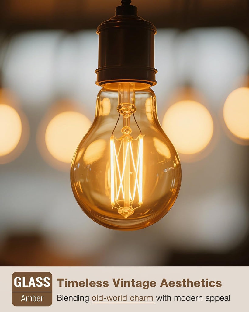 A19 E26 Amber Light Bulbs 2200K Soft Warm, Vintage LED Edison Bulbs 60 Watt Equivalent, Dimmable Antique Old