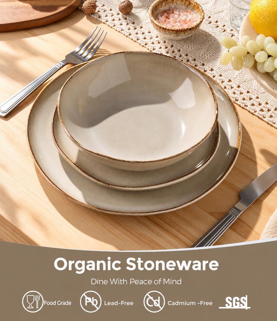 Stoneware Dinnerware Sets for 6,18 Piece Rustic Plates and Bowls Set