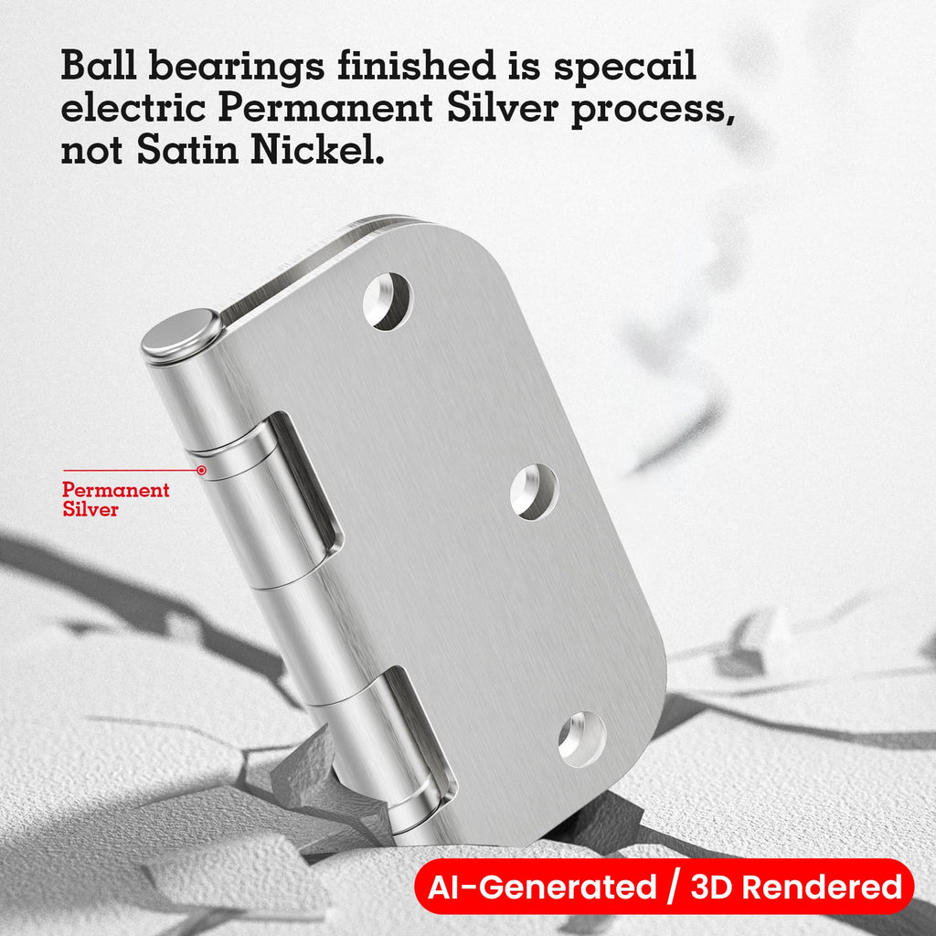 Rounded Brushed Nickel Door Hinges 3.5 Inch 5/8" Lasting Mute