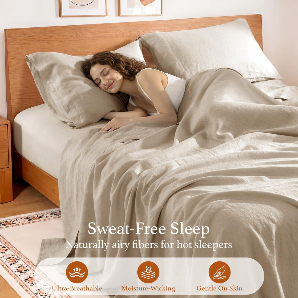 100% Pure Linen Sheets Set, French Linen Flax Bed Sheets 4 Pcs