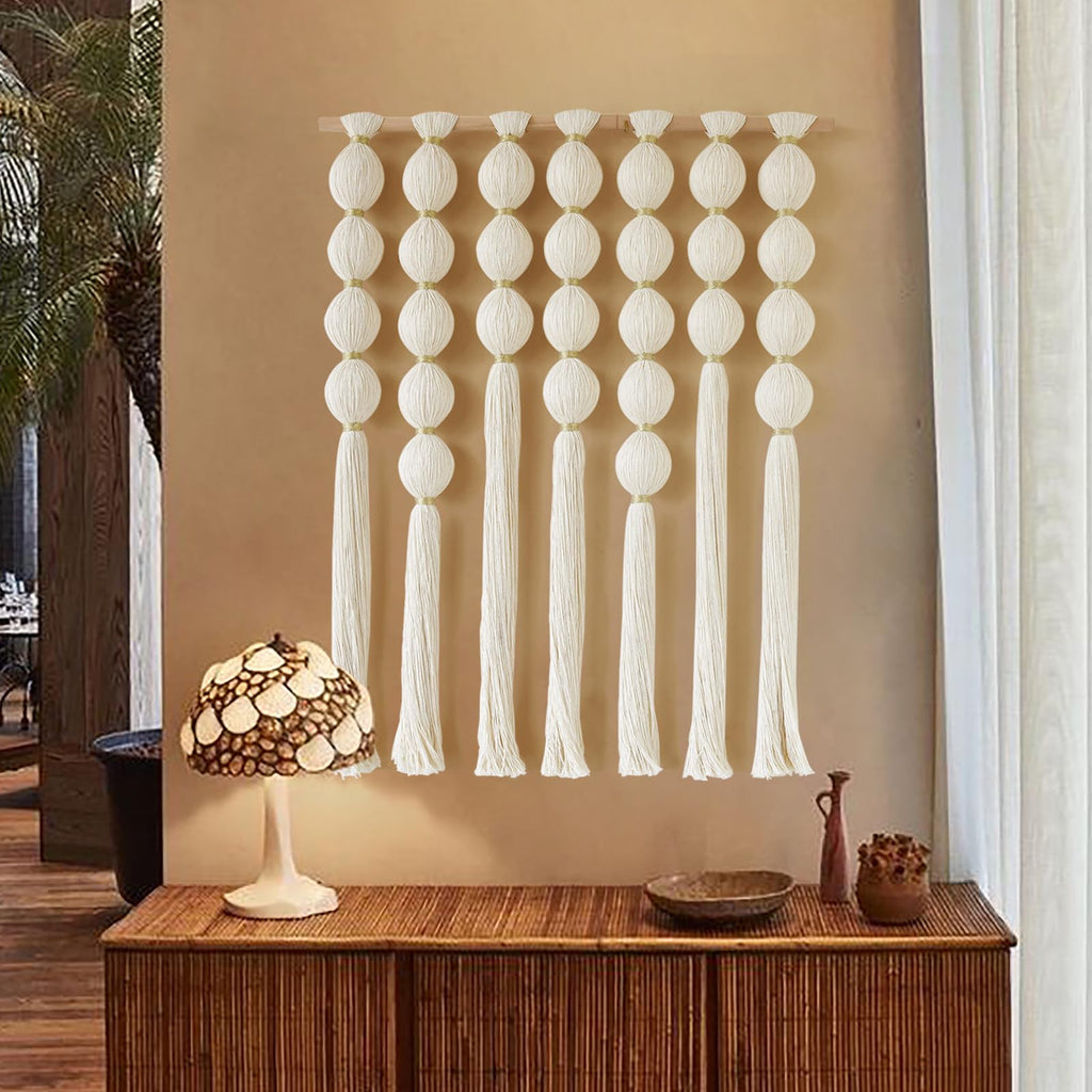 Macrame Wall Hanging Ball Tassels Boho Woven Wall Decor 27"W*39"L
