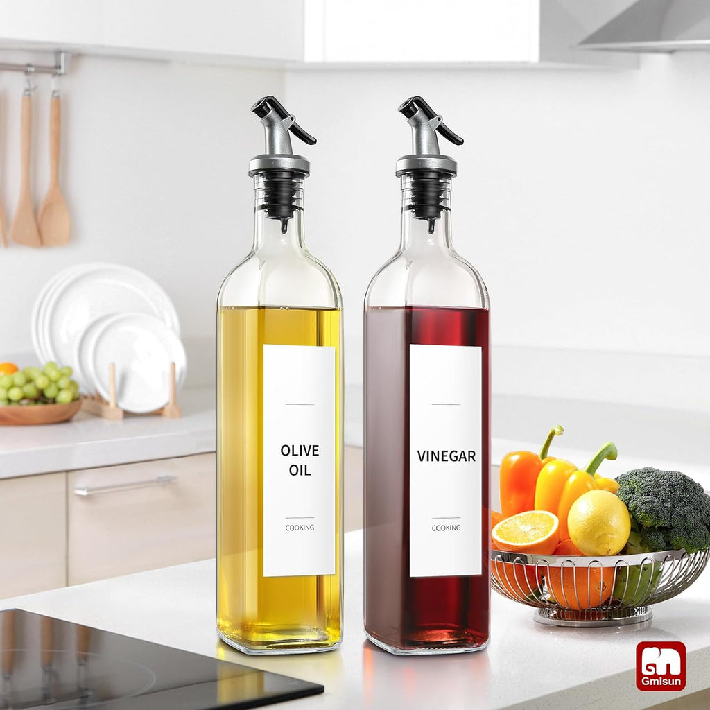 Olive Oil and Vinegar Dispenser Bottle Set, 2 Pack Oil and Vinegar Dispenser Bottle, 17oz Kitchen Oil Dispenser - Set of 2