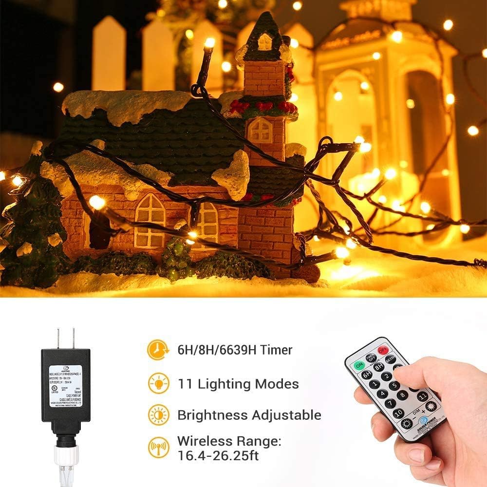 Christmas Tree Lights, 200 LED 65.67ft Color Changing Christmas Lights with Remote, 11 Modes Warm White & Multicolor