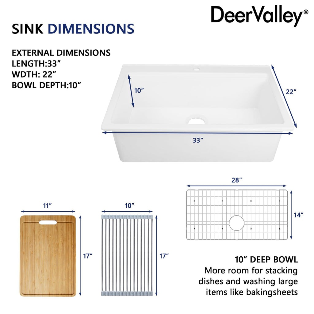 33 Inch Workstation Kitchen Sink White Undermount Farmhouse Sink