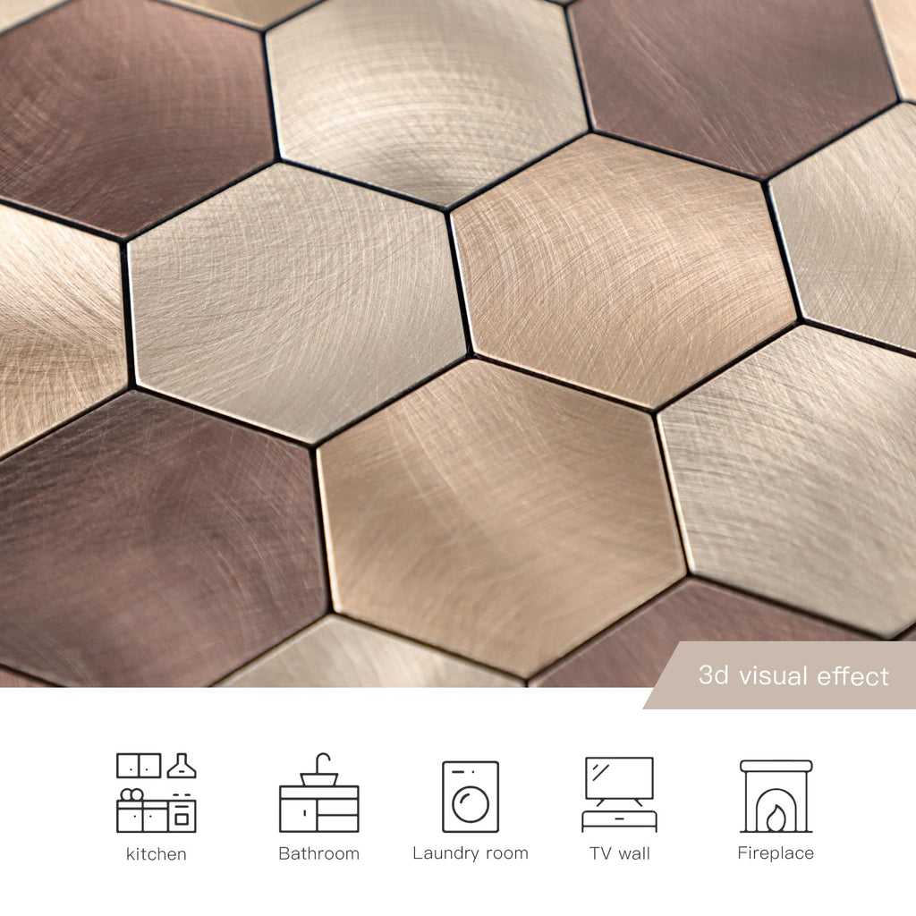 Hexagon Peel and Stick Backsplah Tile, Brown Self Adhesive Kitchen Backsplash Tiles Stick On Bathroom Wall Tiles