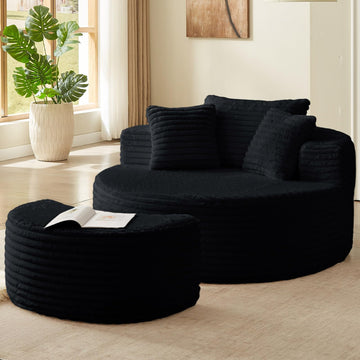 Oversized Round Chaise Lounge Chair Indoor with Ottoman Round BonelessChair