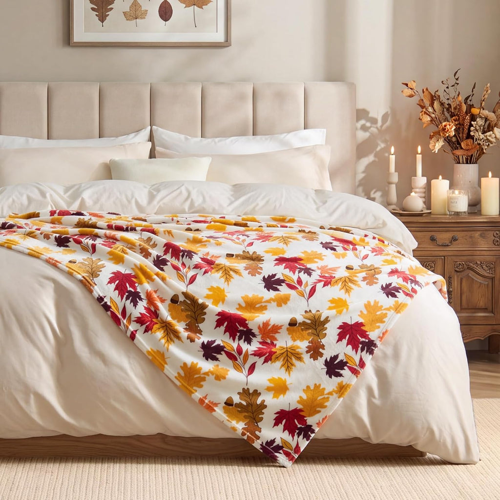 Fleece Blanket Soft Fall Throw for Couch Autumn Leaves 50"x60"