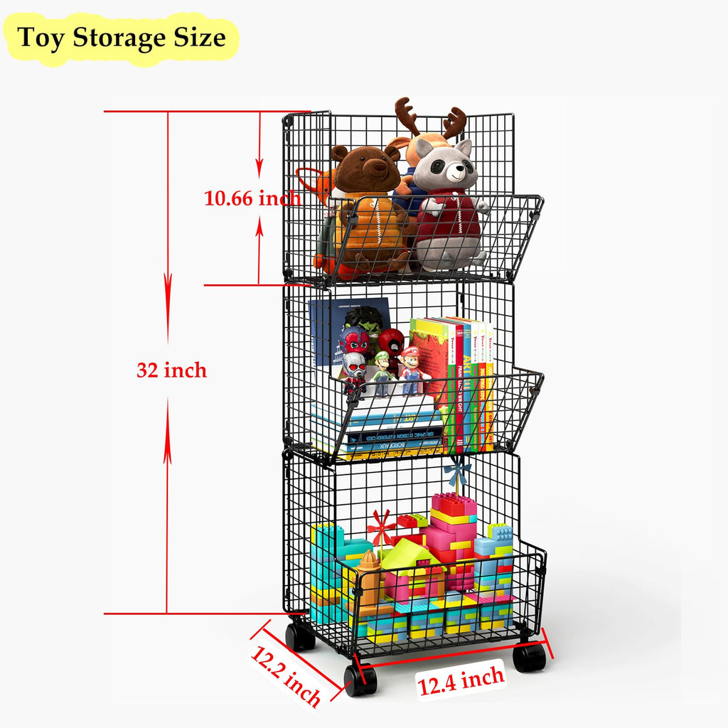 3 Tier Rolling Toy Organizer Cart with Wheels for Toy Storage