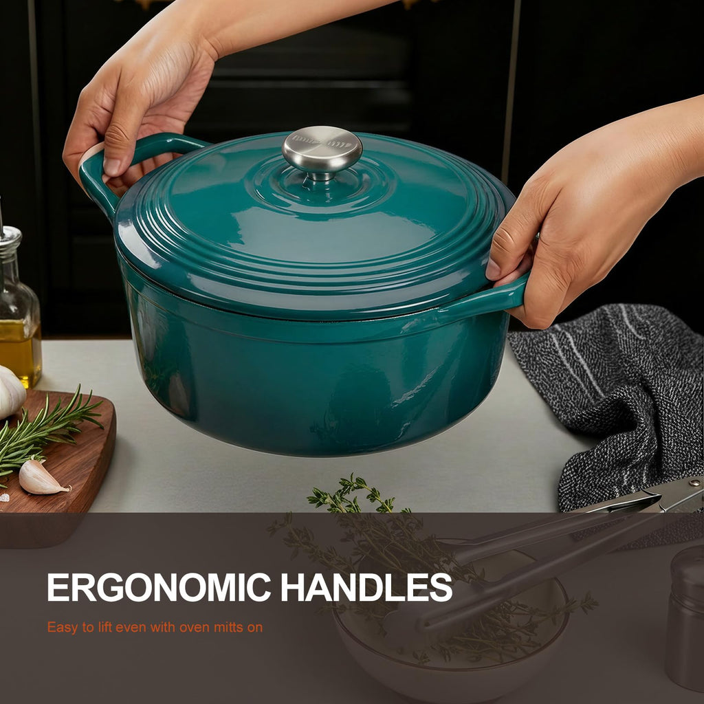 Enameled Cast Iron Dutch Oven - 5.5QT Pot with Lid Cookbook
