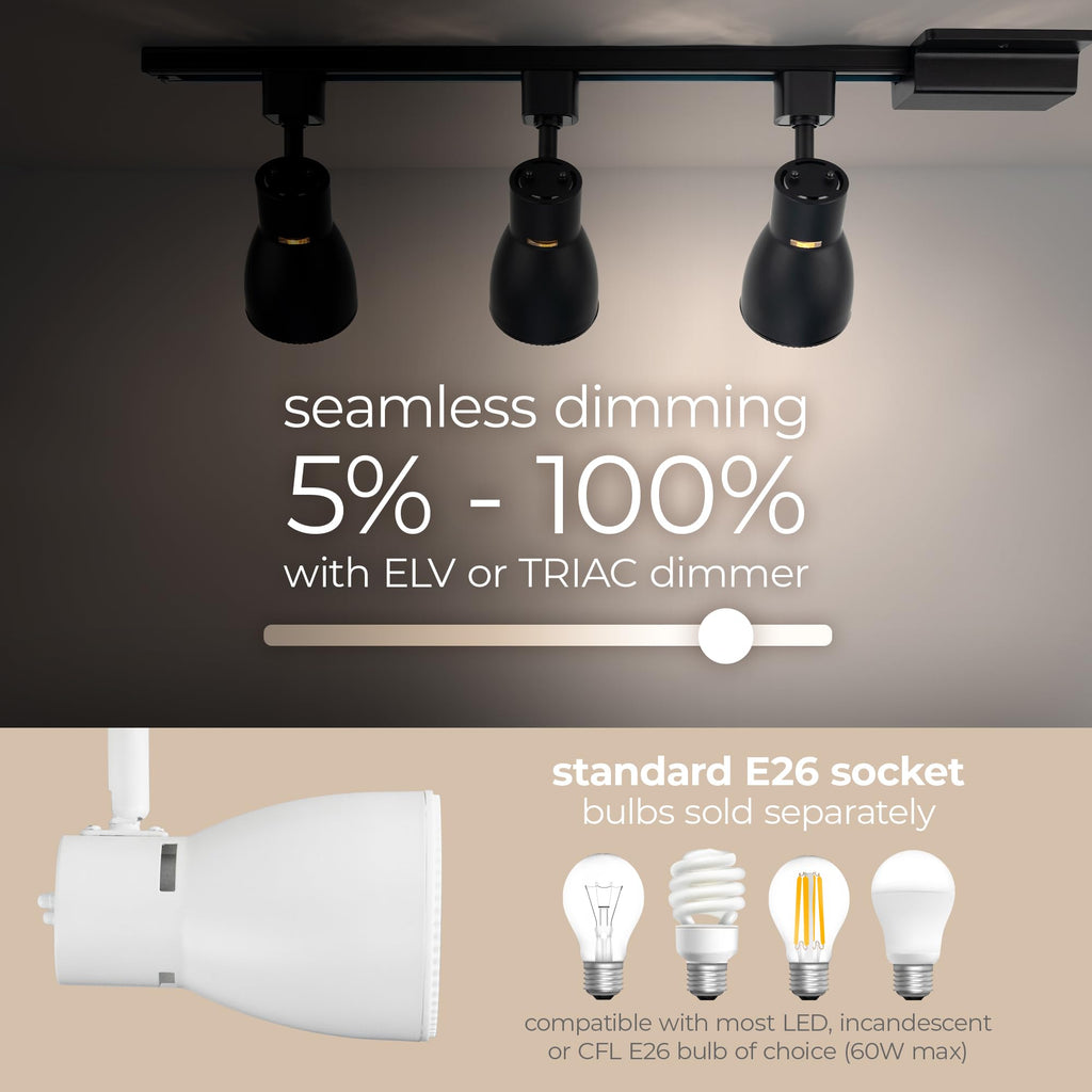 Luma Track Head E26 Base Socket (Lamp Sold Separately) in Black for H Track, Standard 3-Wire Track System (Single