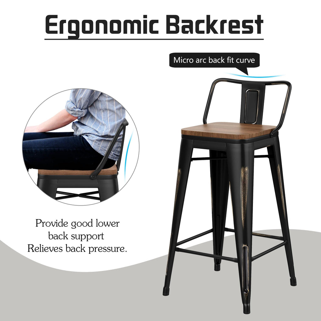 26"Barstools Set of 4 Counter Height Bar Stools Chair-Distressed Gold Black