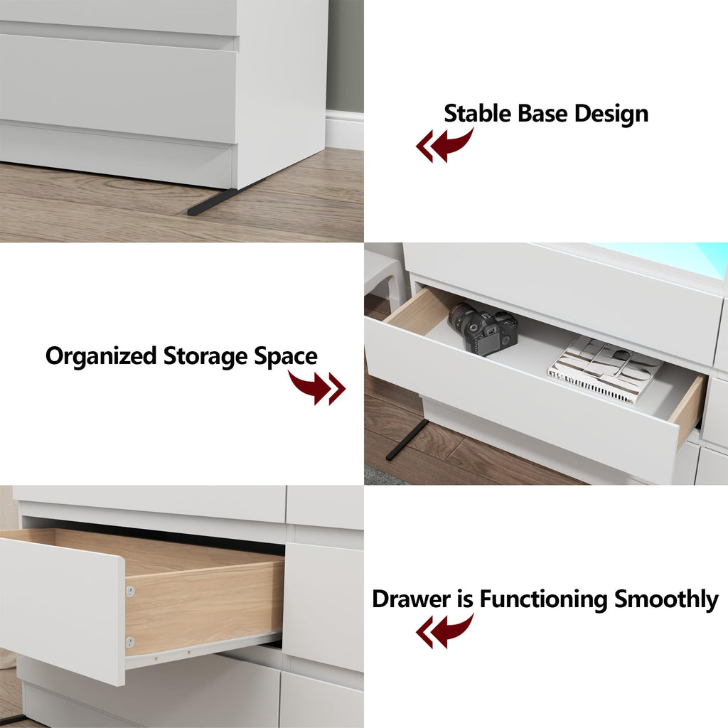 White 6-Drawer w/ Power Outlet and LED Light