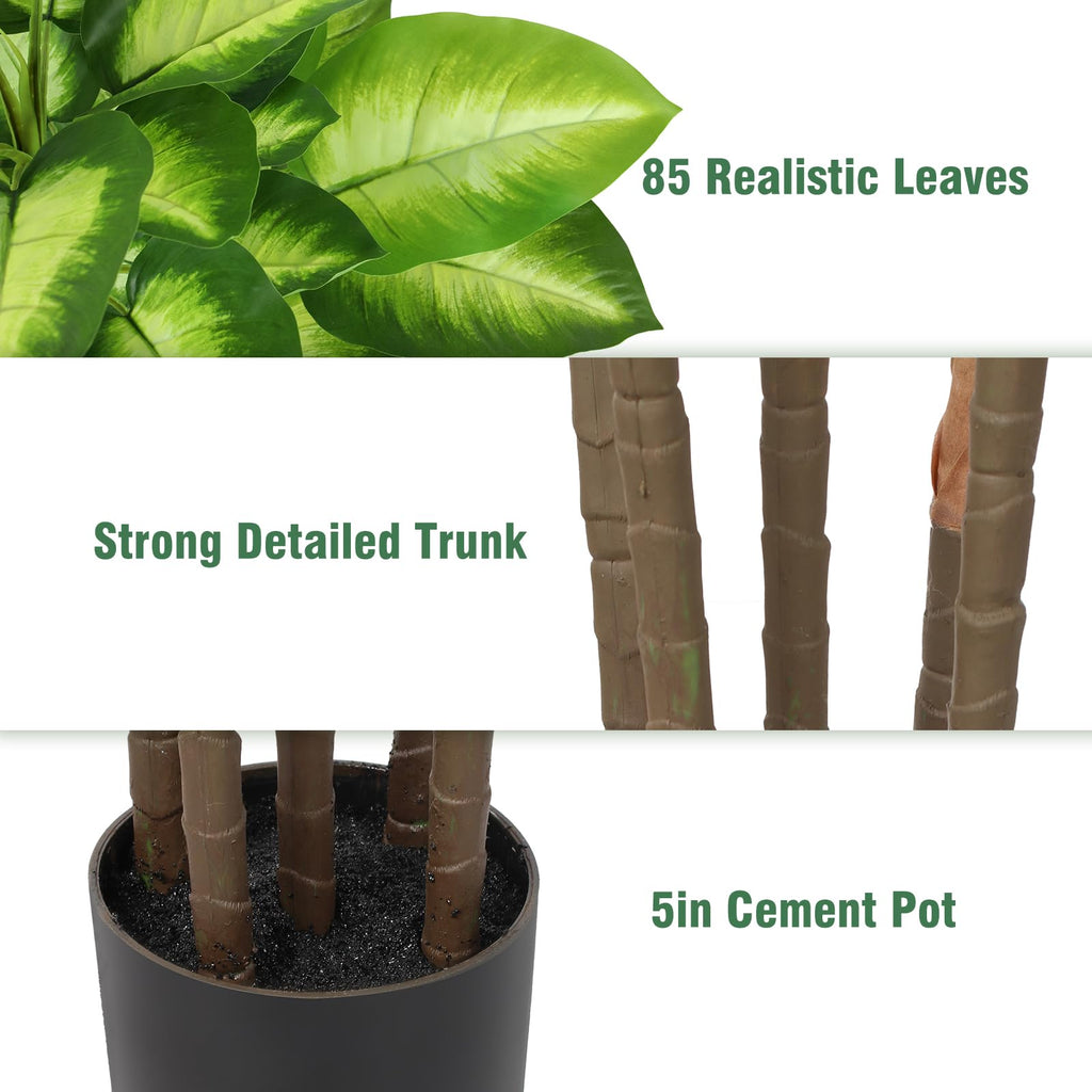 Artificial Golden Dieffenbachia 4ft Tall Artificial Plants Indoor Decorative Silk Plants Potted Faux Tropical Tree