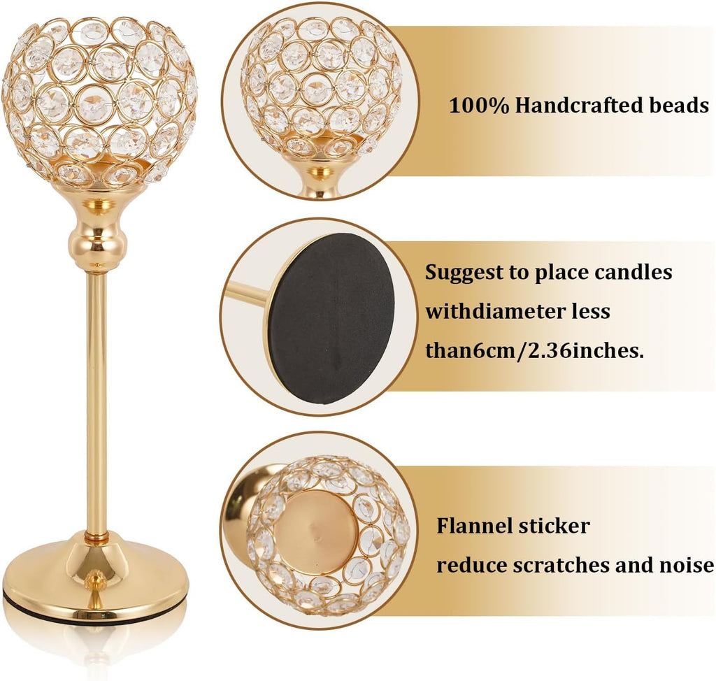 Gold Crystal Candle Holders Set of 16 for Wedding Centerpieces,Votive Crystal Candle Holders Fireplace Coffee Table