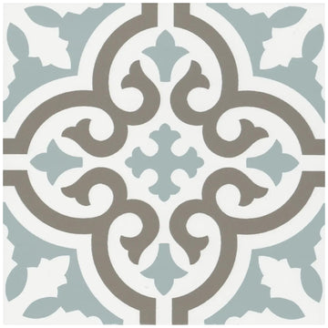 8x8 Matte Porcelain Tile - Soft Blue, Taupe & White Patterned Floor and Wall Tile, Vintage Cement Look & Backsplash