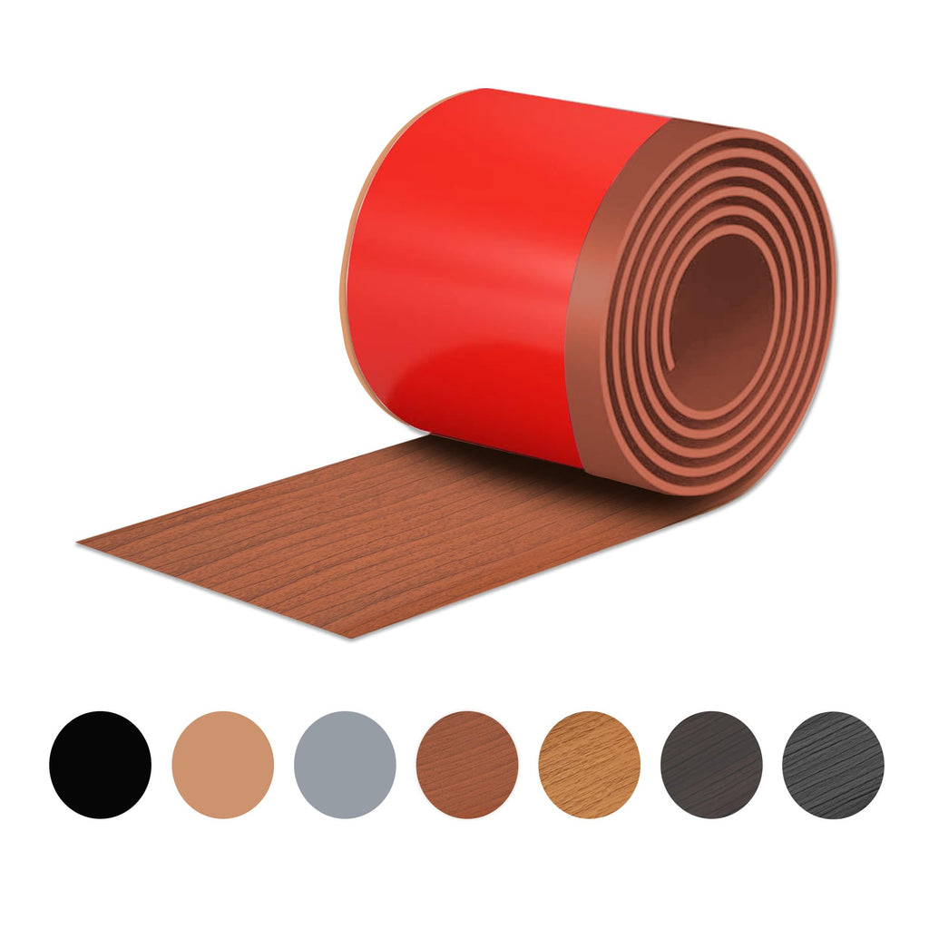Red Teak 3 Inch x 40 Feet, Bendable Waterproof Wall Base Baseboard Molding Trim Flexible Self Adhesive Rubber Wall
