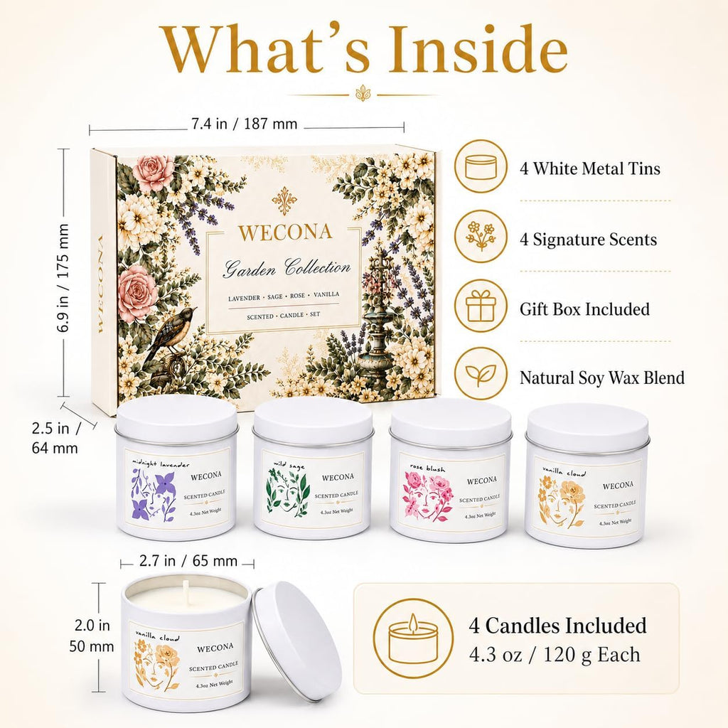Scented Candles Gift Set, 4 Pack Soy Candles for Women - Set of 4
