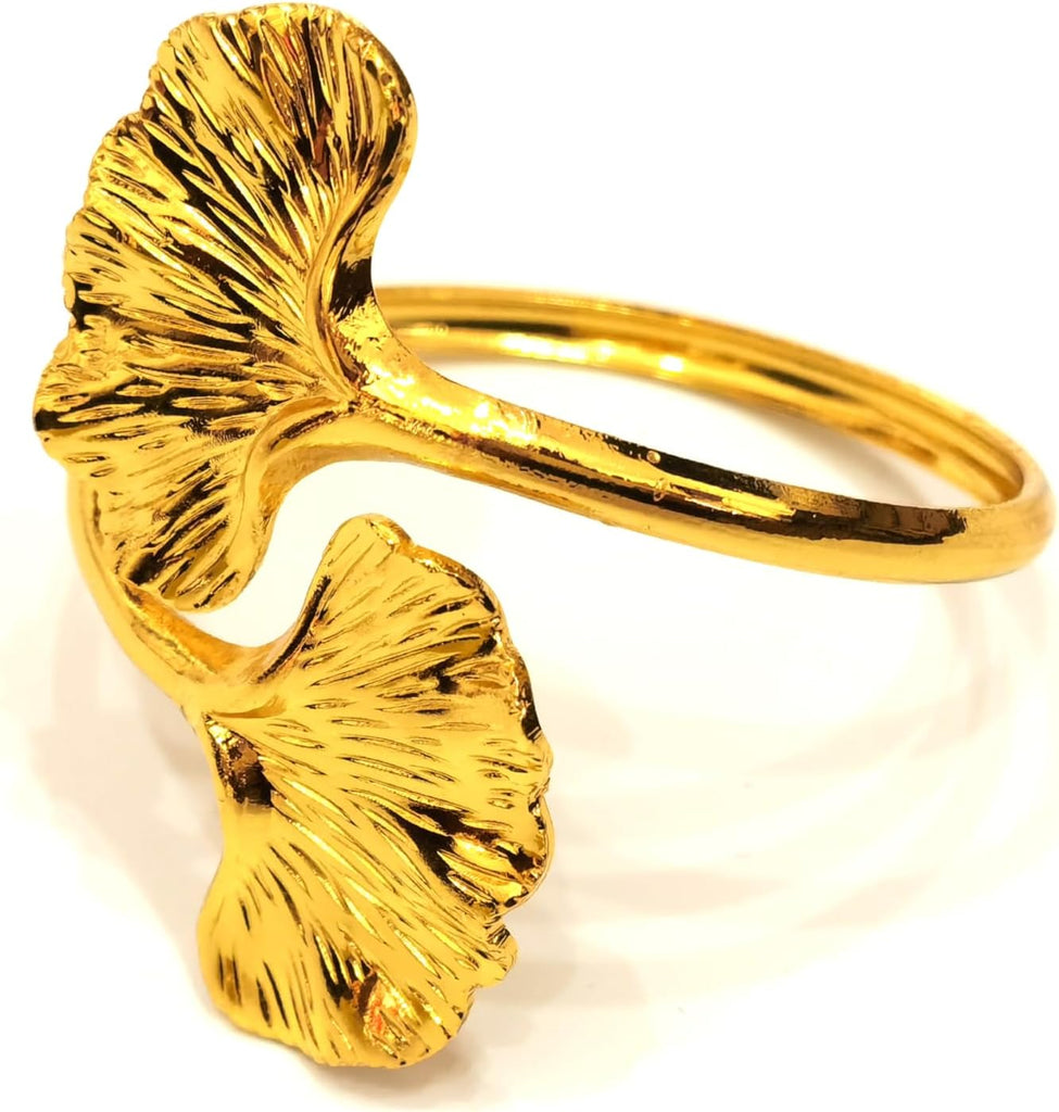 Leaf Napkin Rings - Ginkgo Biloba Leaf Napkin Ring Gold - Fall Napkin Rings Buckles for Holiday - Set of 8