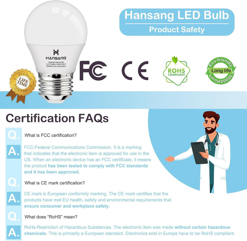 A15 LED E26 Ceiling Fan Light Bulbs 5000K Daylight 60W Equivalent